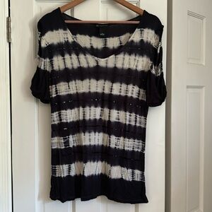 Inc International Concepts 100% Rayon Top, navy, and white tie-dyed, medium